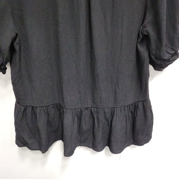 Madewell Womens Courtyard Ruffle Hem Blouse Small Black Button Front Peplum Top - Picture 8 of 9